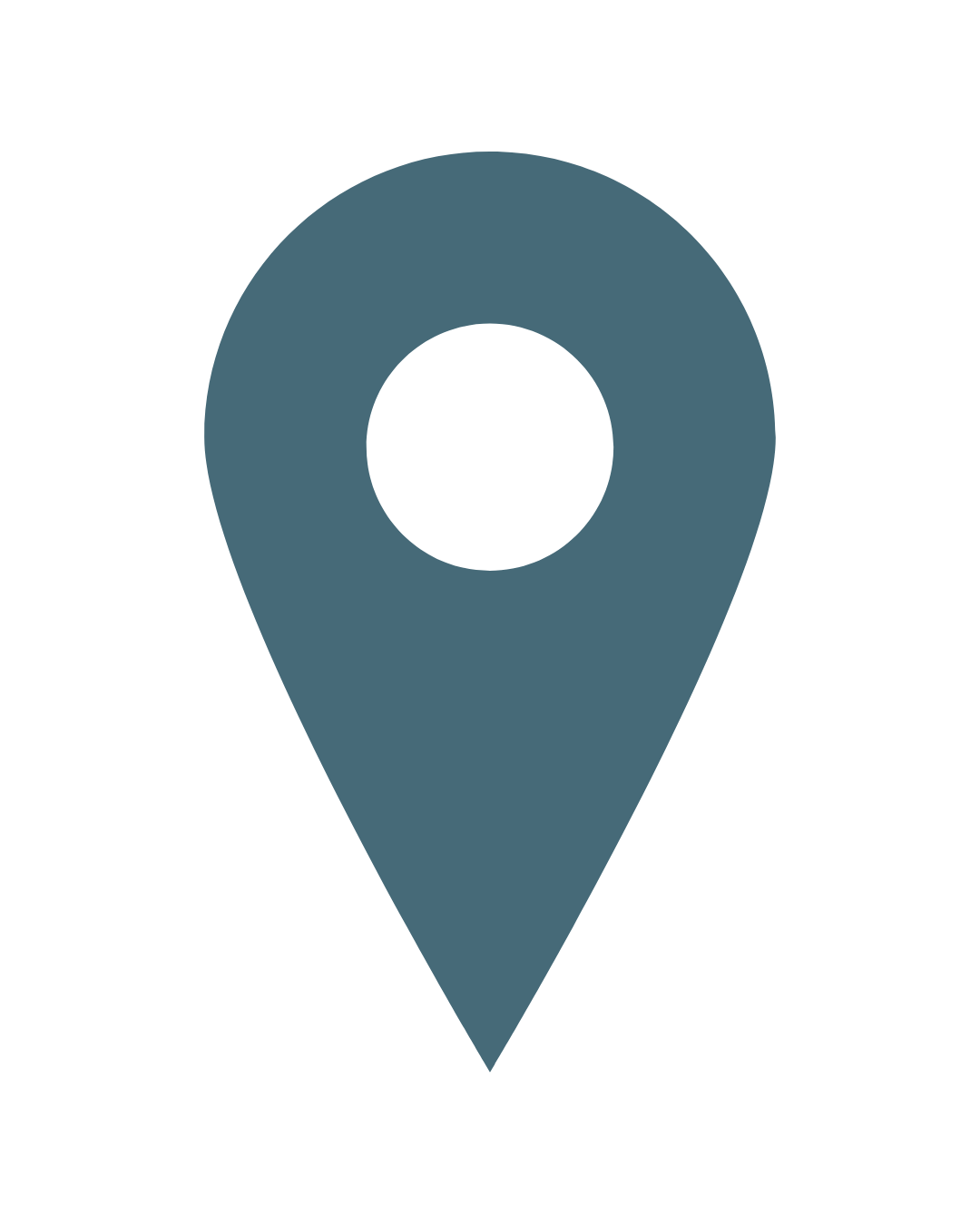 A dark blue map marker icon with a black circle in the center.