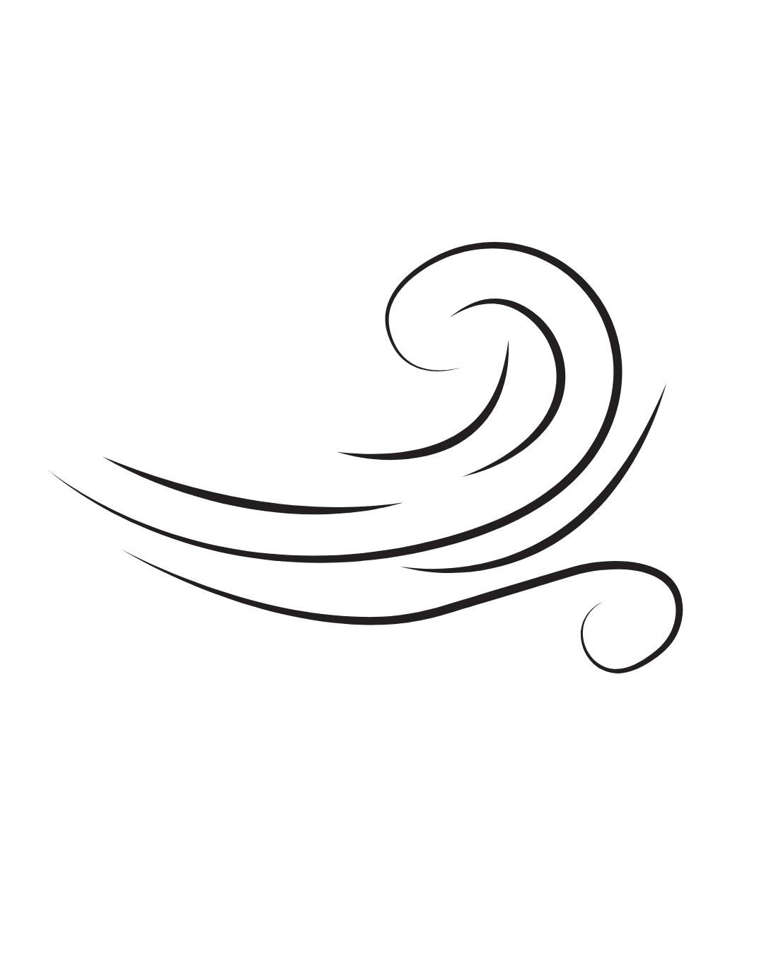 Line art drawing of a stylized dolphin with a wave-like design.