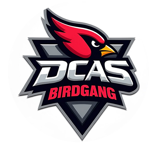 Logo of DCAS BirdGang featuring a stylized red bird head with black and white accents and the text 'DCAS BirdGang'.