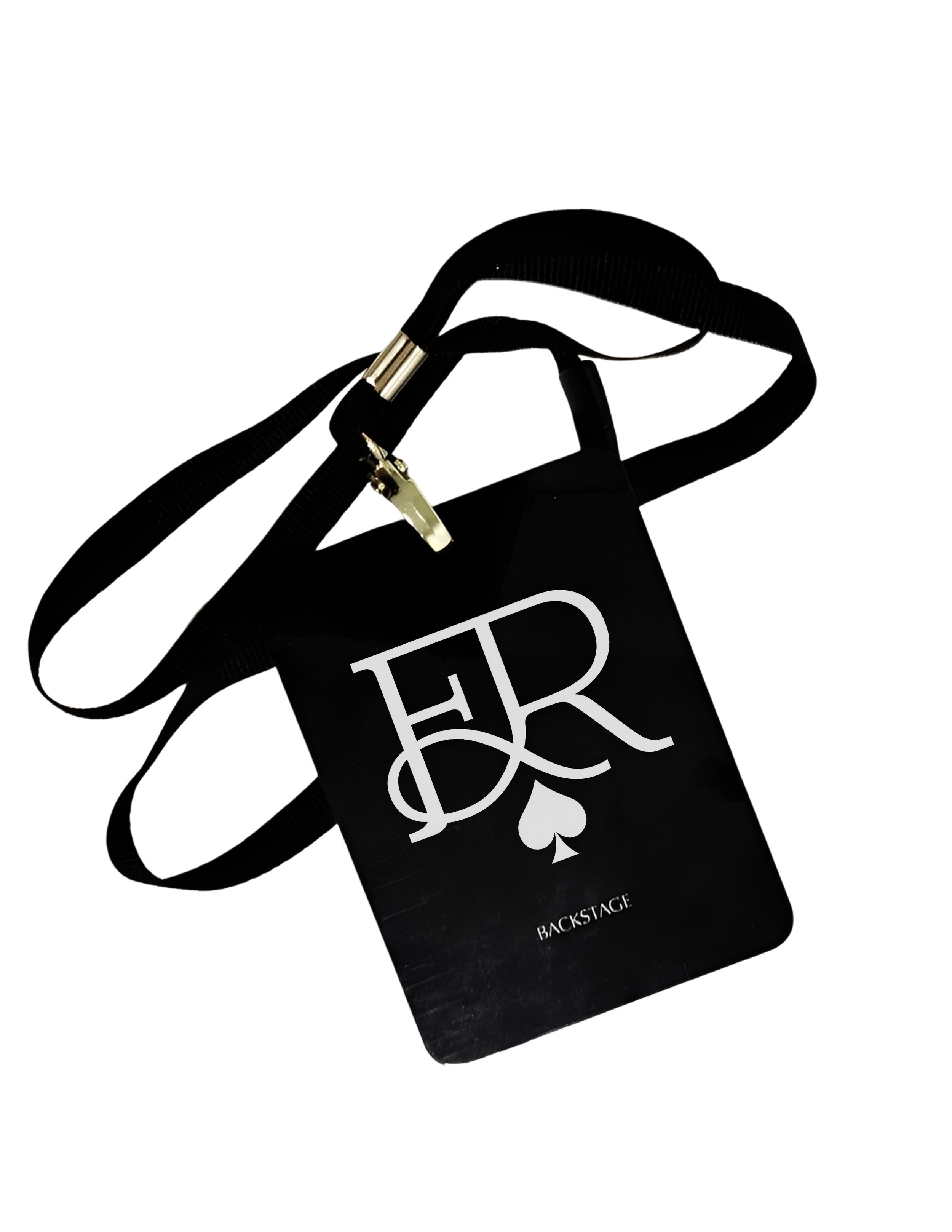 Black background with white text and an illustration of a playing card with the letter E R, a spade symbol, and a white line beneath the card labeled 'BACKSTAGE'.