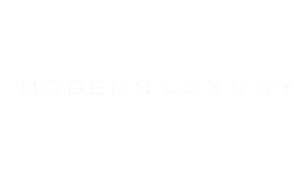Logo with the words "Modern Luxury" in white uppercase letters on a black background.