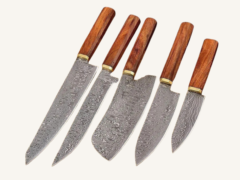 Japanese Santoku Chef Set | Premium 5-Piece Damascus Kitchen Knife Collection
