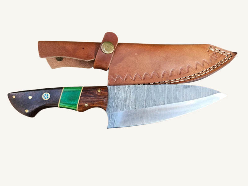 6" Hand-Forged Damascus Fixed Blade Knife | Engravable Leather Sheath