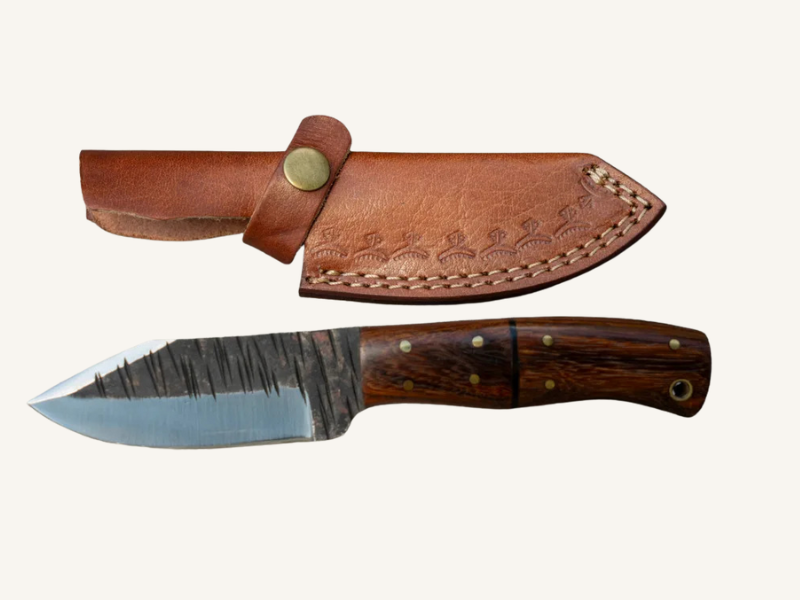 Hand-Forged Drop Point Hunting Knife | Engravable Leather Sheath