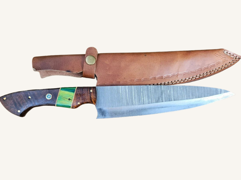 9" Damascus Hunting Knife – Leather Sheath Engravable