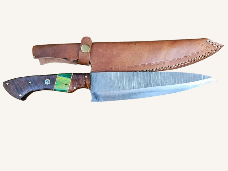 11" Hand-Forged Damascus Hunting Knife | Engravable Leather Sheath