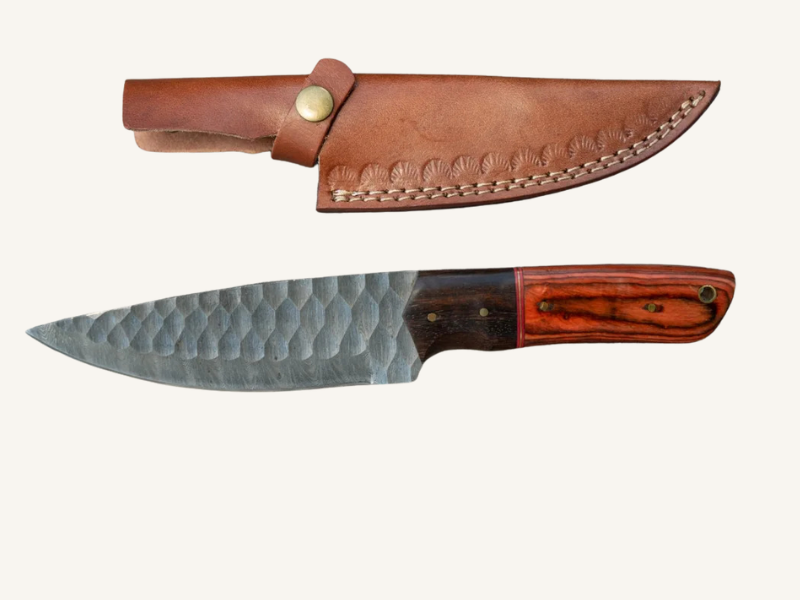 Hand-Forged Damascus Fixed Blade Knife | Engravable Leather Sheath
