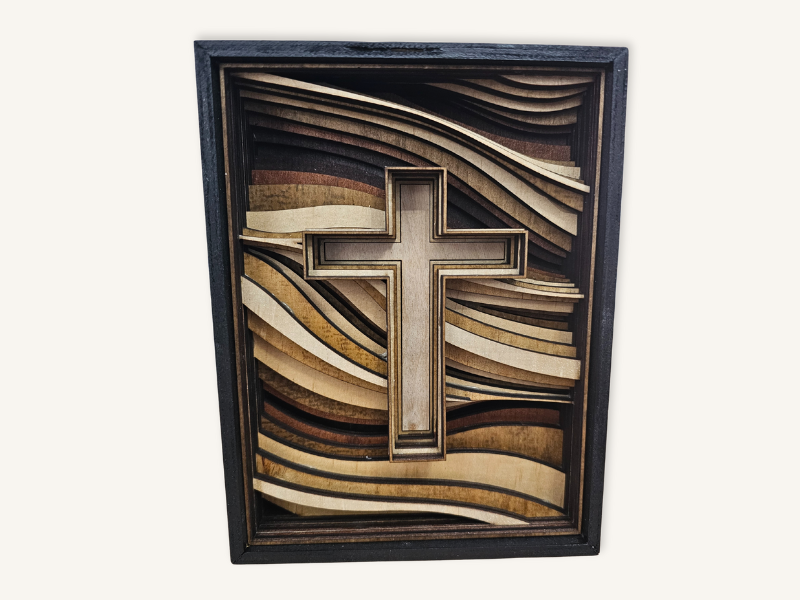 Layered Wood Cross Wall Art – Framed Christian Decor