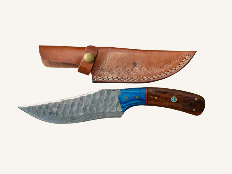 Hand-Forged Damascus Fixed Blade Knife | Engravable Leather Sheath