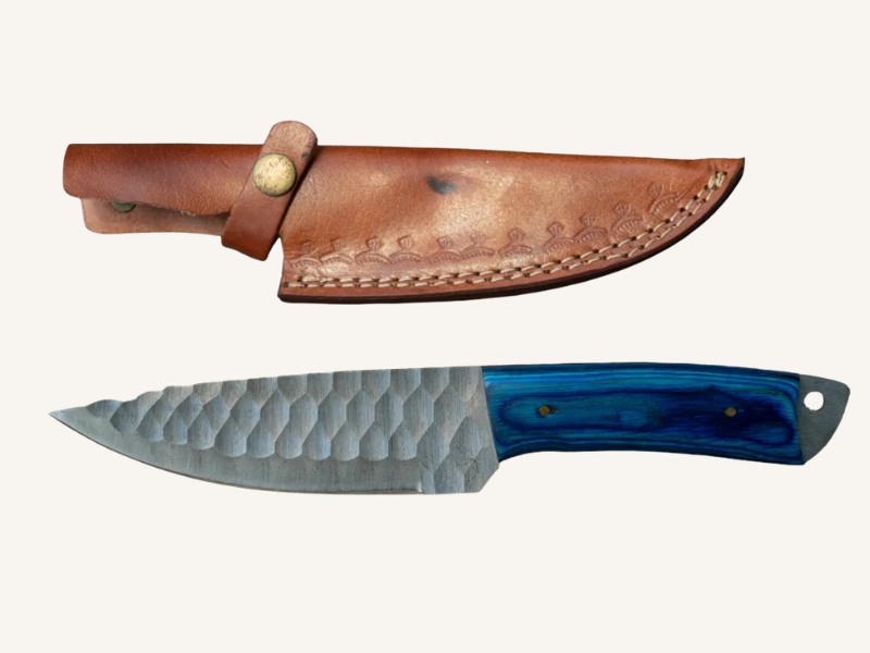 Hand-Forged Damascus Fixed Blade Knife | Engravable Leather Sheath
