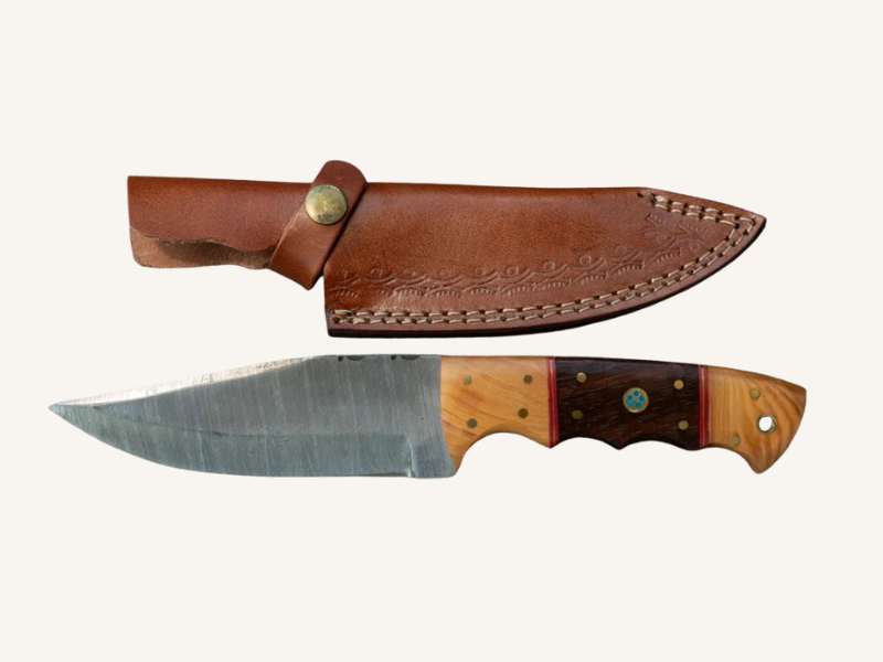 Hand-Forged Damascus Bowie Knife | Engravable Leather Sheath