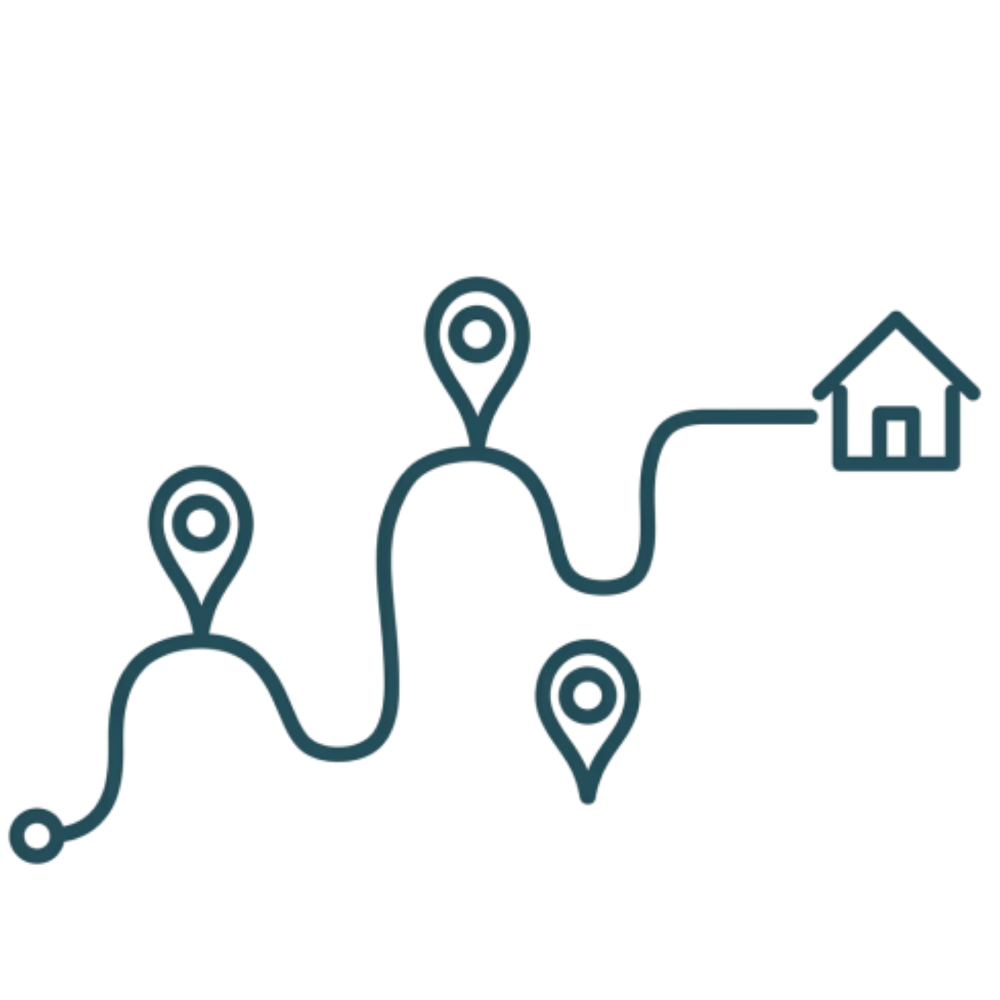 Digital map with location markers connected by lines, depicting a route or network.