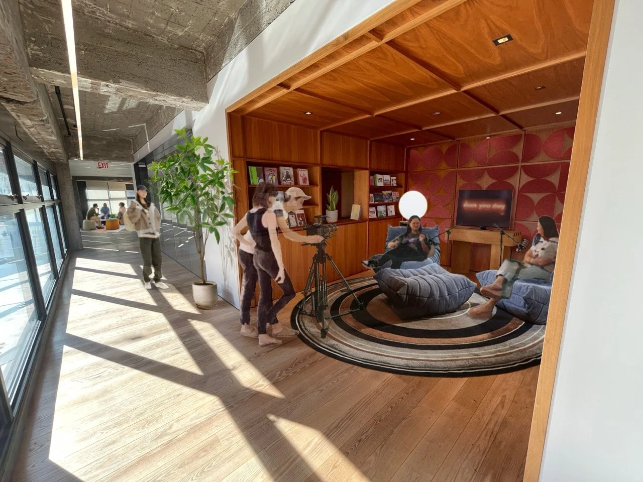  Warfield Commons 2nd floor decorated space with podcast production happening 