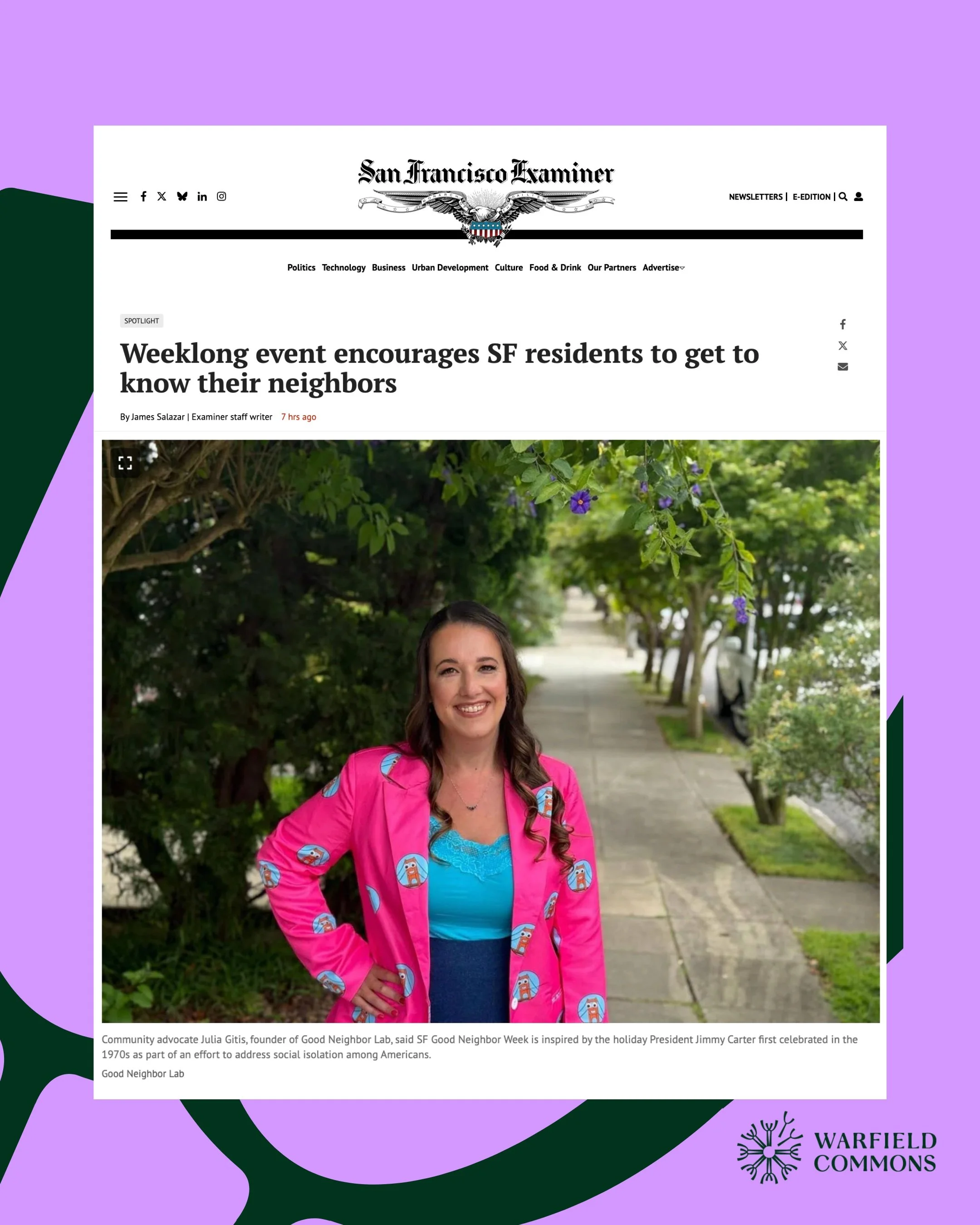 Being a good neighbor starts with an open door 🚪&nbsp;Thank you to the @sfexaminer for including Warfield Commons in its preview of Good Neighbor Week and highlighting what it means to open this new arts and culture hub to the community.

For us, op