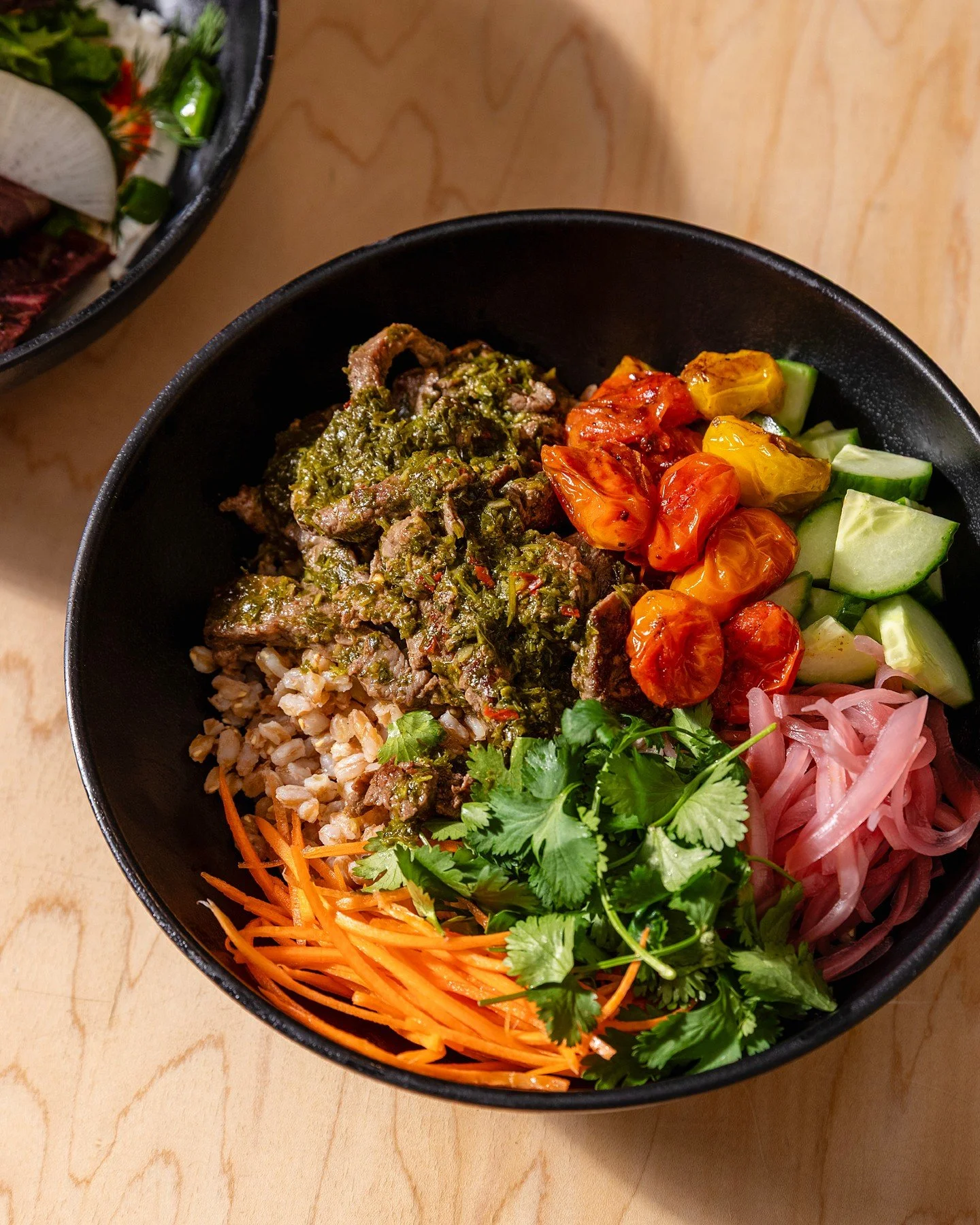 ✌️ two NEWBIES just landed in B-ham, and y'all are going to want in on both of them.

Spring Salad >> Spring Mix, Calabrian Ch&egrave;vre, Fresh Herbs, Snap Peas, Shaved Radish, Lemon Vin.

Chimichurri Grain Bowl >> Farro, Pickled Red Oni