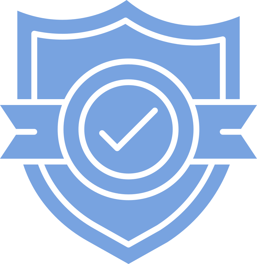 A shield with a checkmark in a circle at the center, symbolizing protection or security.