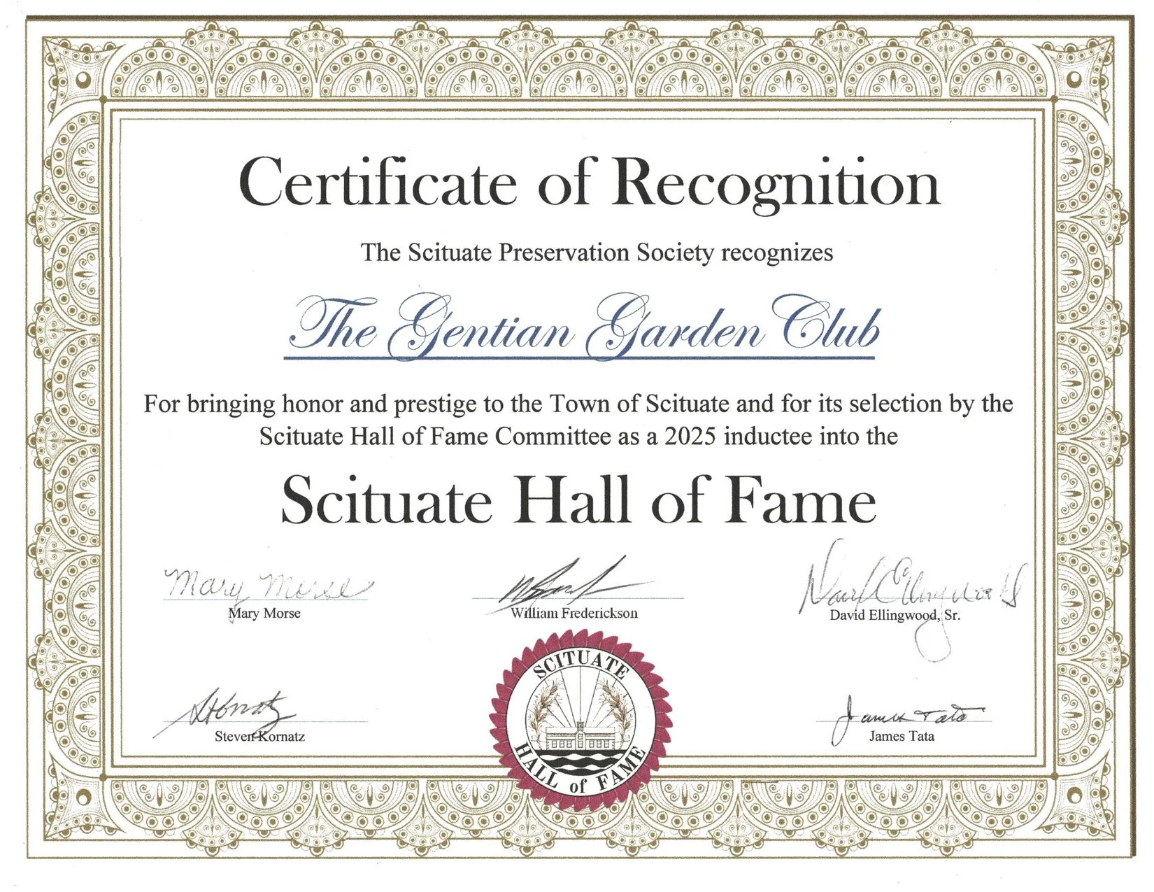 We are proud to be the first community organization to be inducted into the Scituate Preservation Society Hall of Fame.