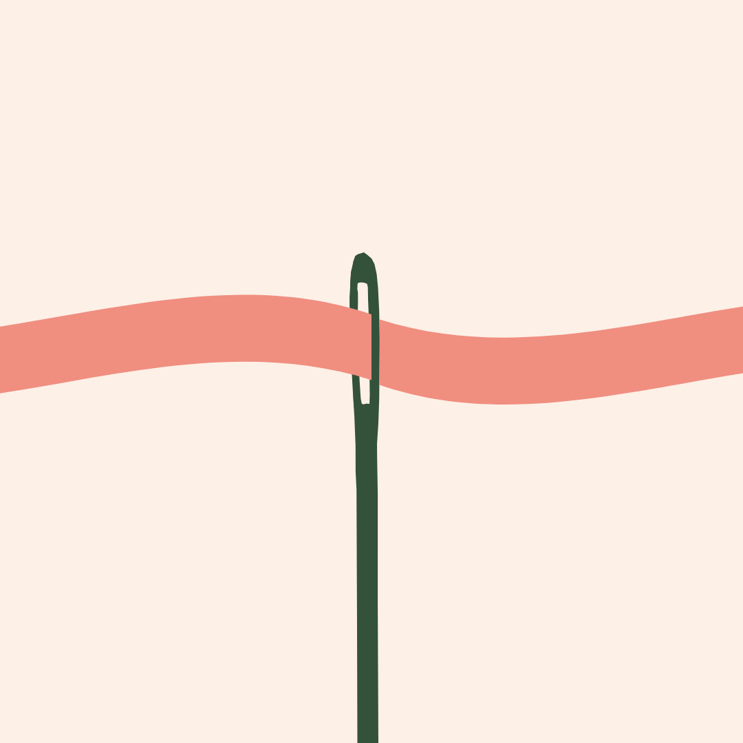 Graphic of thread going through the eye of a needle