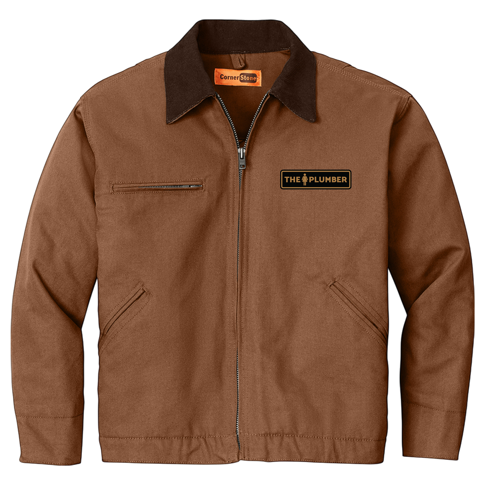 THE LADY PLUMBER EMBROIDERED CORNERSTONE UNISEX DUCK CLOTH WORK JACKET