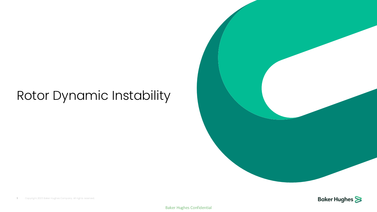 Slide with the title 'Rotor Dynamic Instability' and the Baker Hughes logo at the bottom right corner.