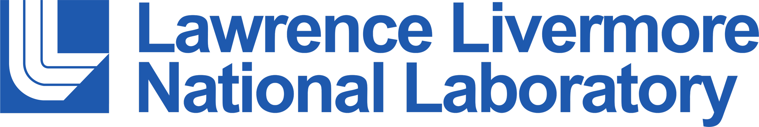 The logo of Lawrence Livermore National Laboratory, featuring a blue square with white stylized 'LL' initials and the full name in bold blue text.