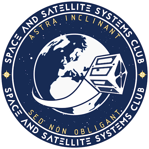 Logo of the Space and Satellite Systems Club featuring a stylized Earth, a satellite, and cosmic design elements, with the words "Space and Satellite Systems Club" around the border.