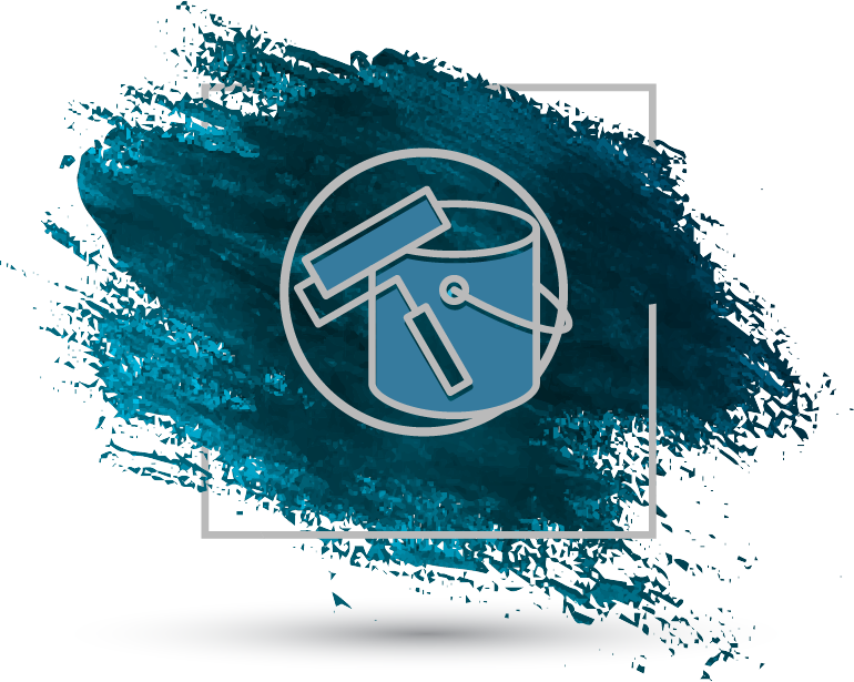 Icon of a paint roller and a bucket, indicating painting or painting supplies.