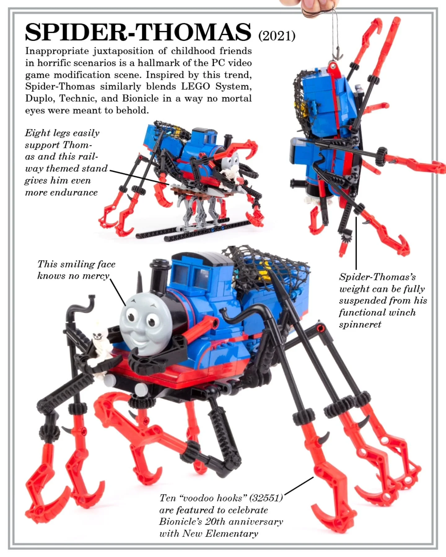 Spider-Thomas (2021) 🚂🕷️

On my quest to become a &quot;real&quot; artist I finally put together a portfolio. Its style was inspired by DK's Ultimate LEGO Book which I read over and over as a kid. A few deletions and an aspect ratio change, and bam
