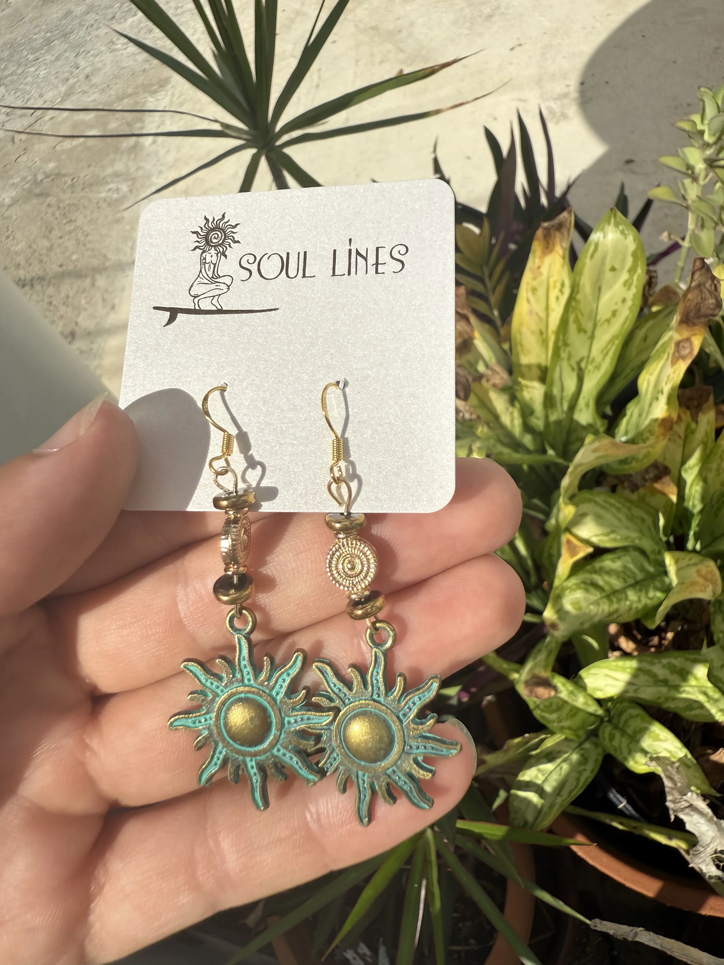 Teal Bronze Sun Earrings
