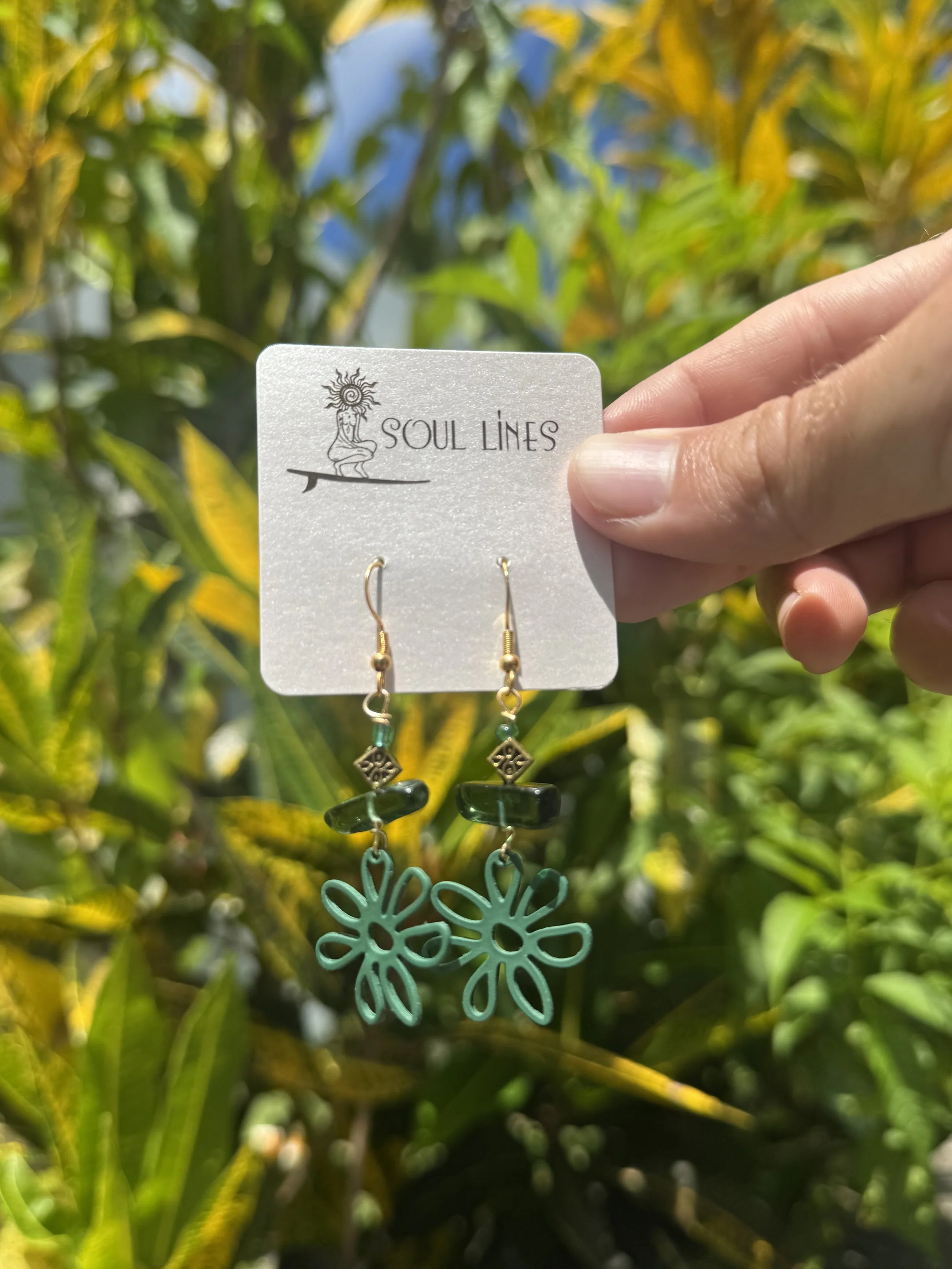 Teal Flower Earrings