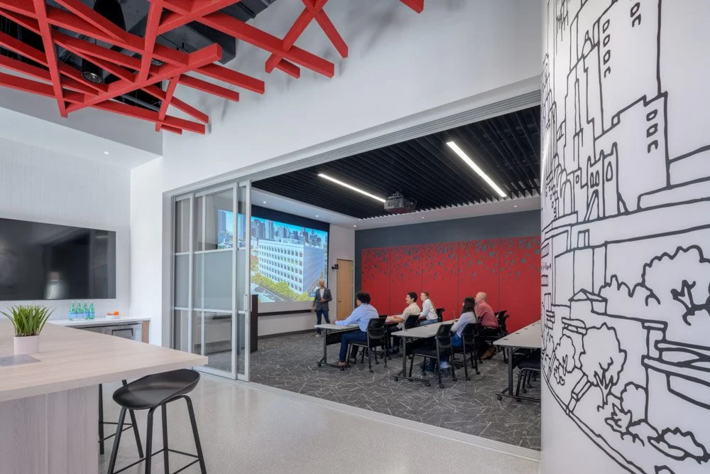 modern conference room with sliding glass partition