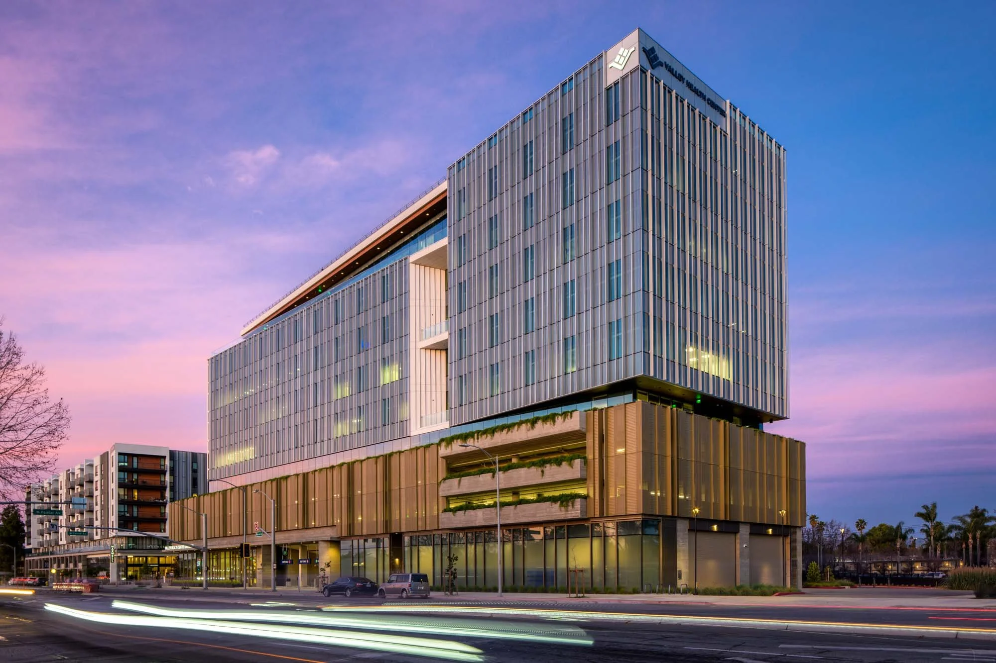 mid-rise medical office building at dusk representing exterior architectural photography services