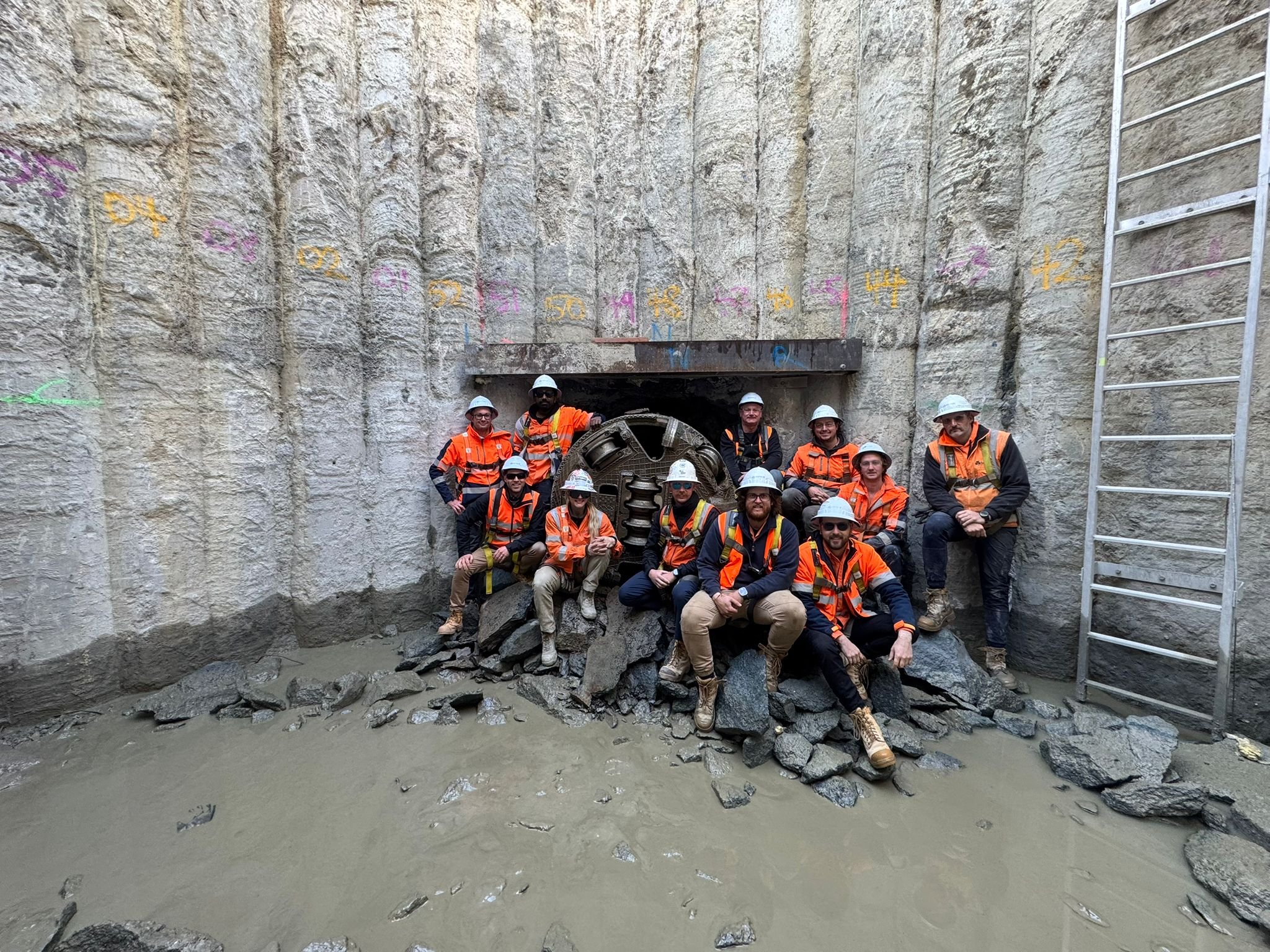 Doncaster Sewer Relocation Works project team inside deep shaft excavation with microtunnelling equipment for critical sewer infrastructure works