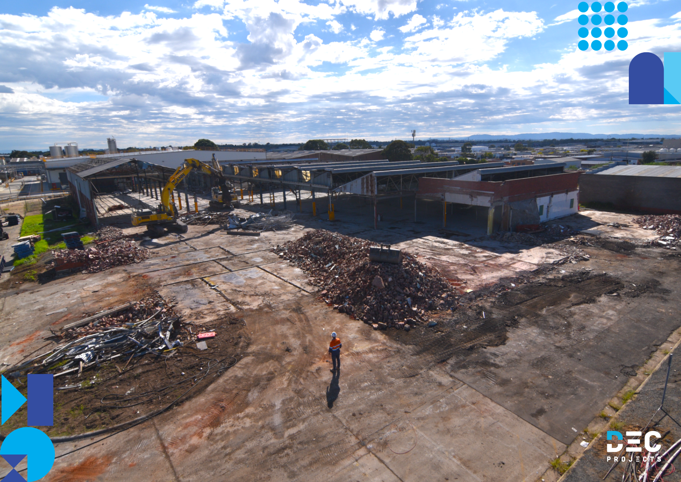 Aerial view of demolition works at the Coca-Cola site, with DEC Projects supporting project delivery for future industrial expansion.