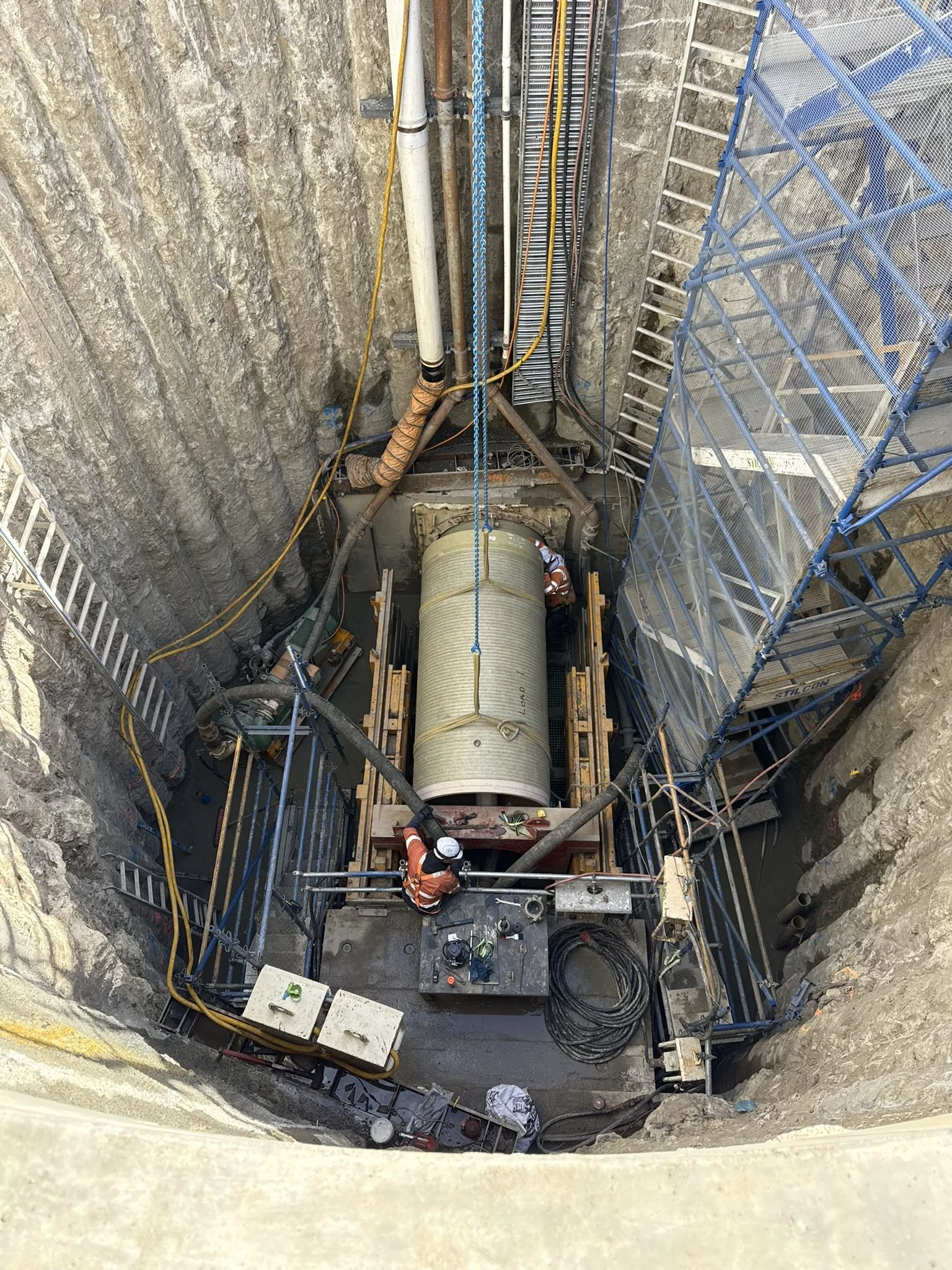 Doncaster Sewer Relocation Works showing deep shaft excavation and microtunnelling equipment for critical sewer infrastructure in Melbourne