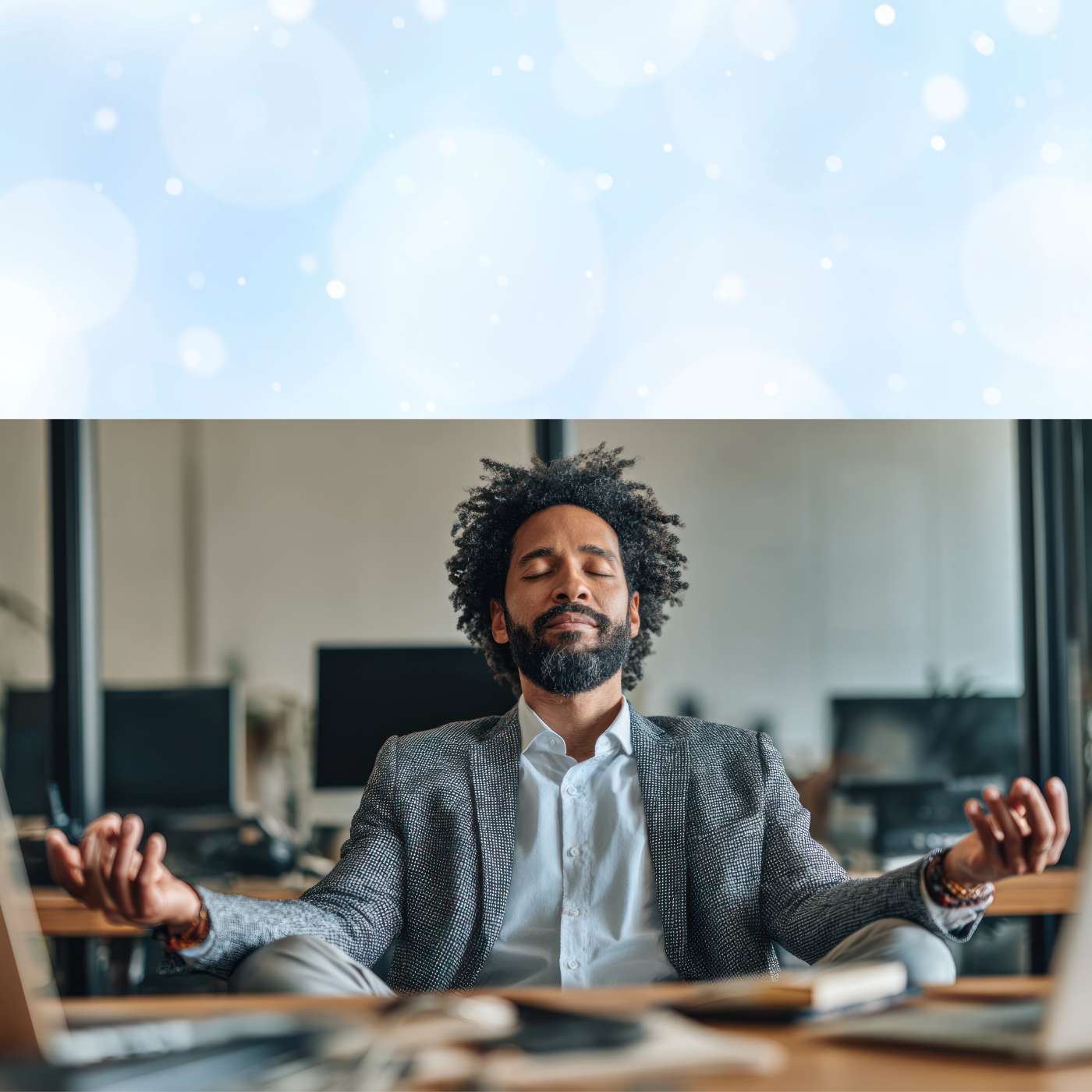 A woman with long hair standing in a grassy field with her arms raised, bathed in bright sunlight, with trees and a building in the background.