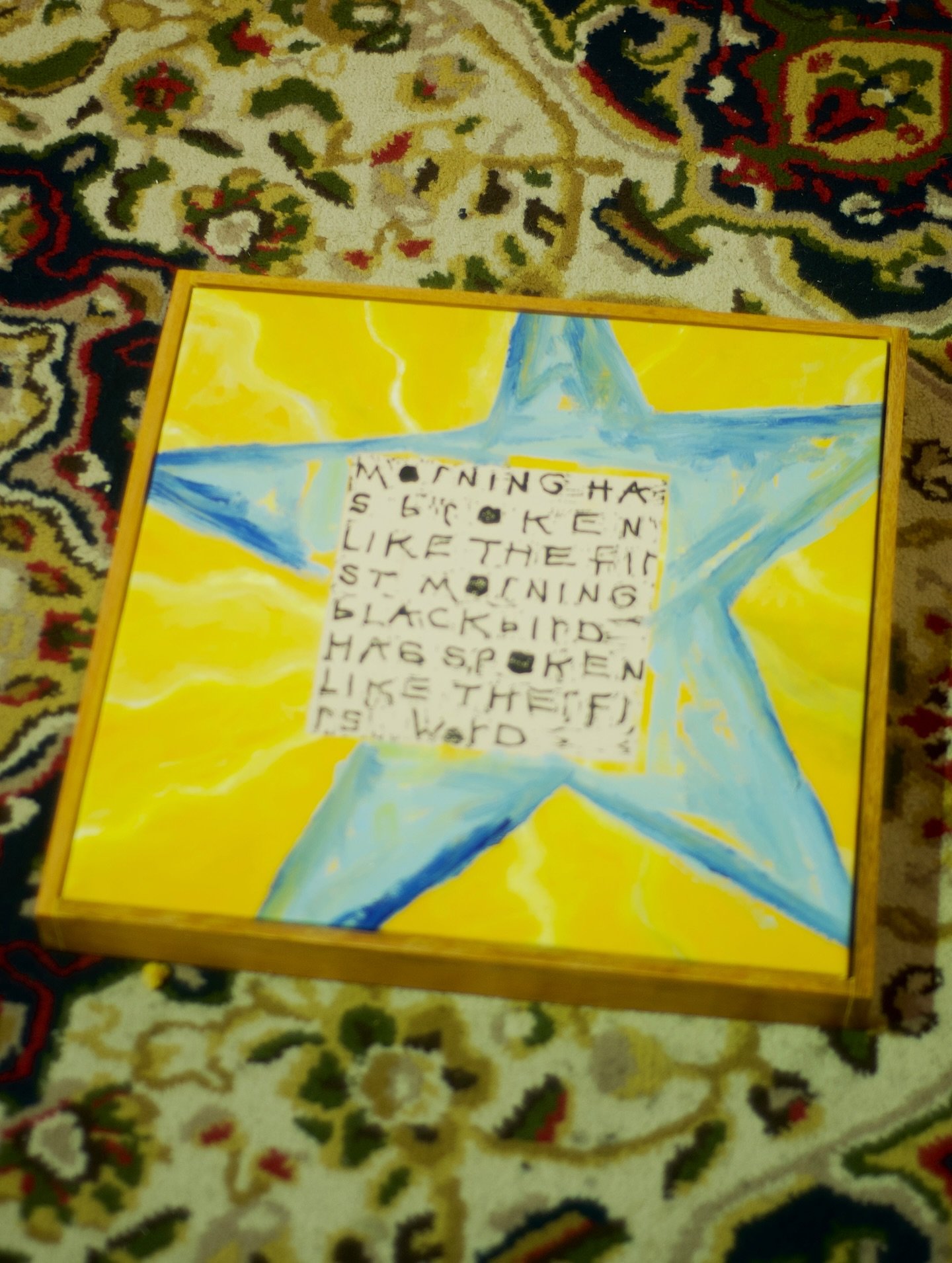 Morning has Broken.

Acrylic and oil on canvas with xilogravura (wood cut print). Handmade Eucalyptus frame 2025.

Available.