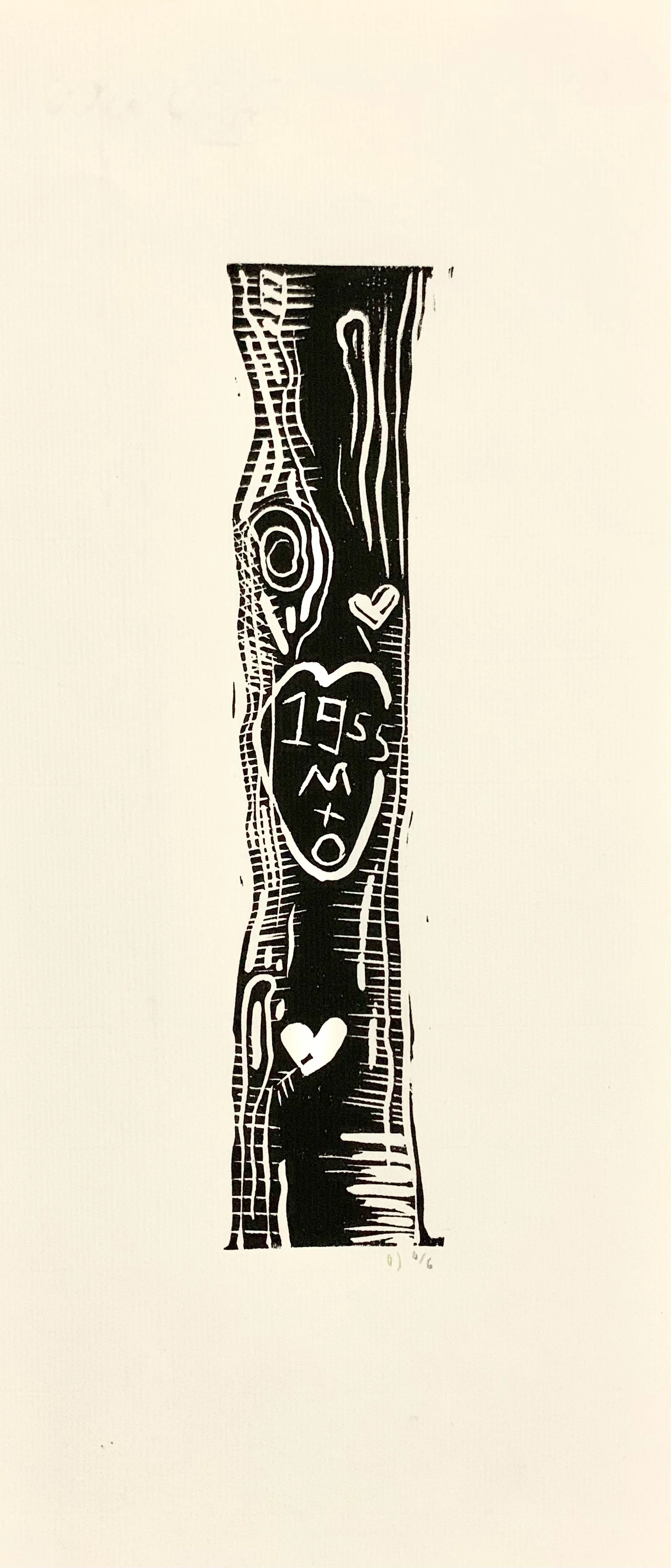 'm+o' linoprint. 300x140mm.