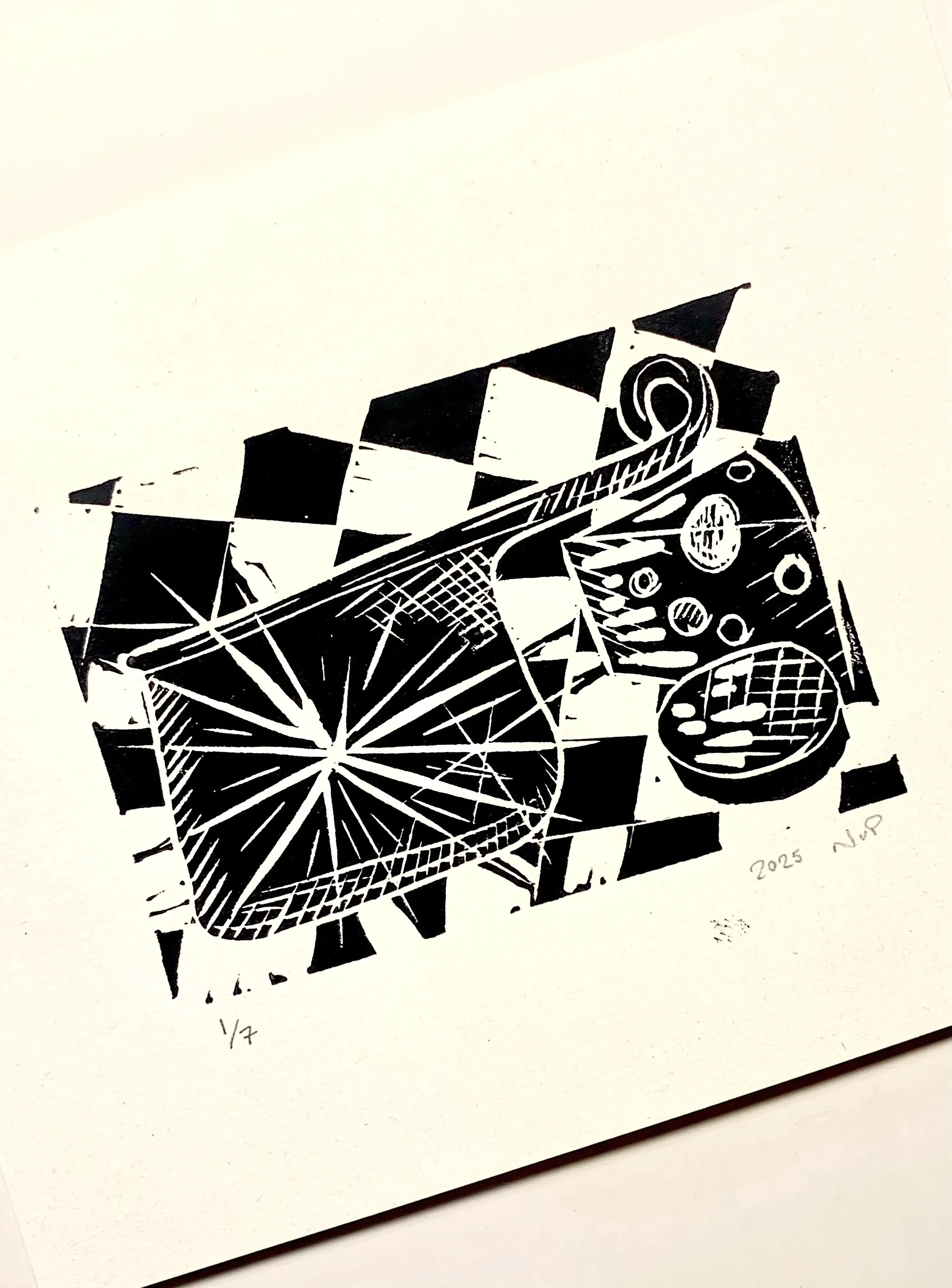 'small cheese knife' linoprint. 170x140mm