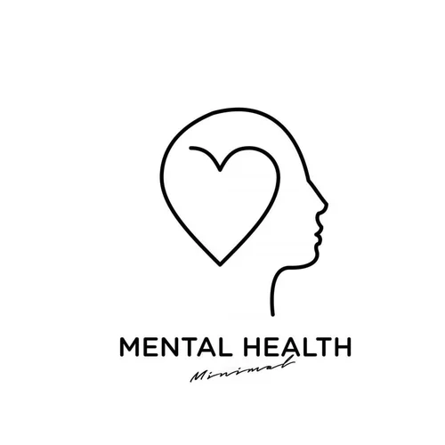 A minimalist line drawing of a person's profile with a heart shape inside the head, representing mental health.