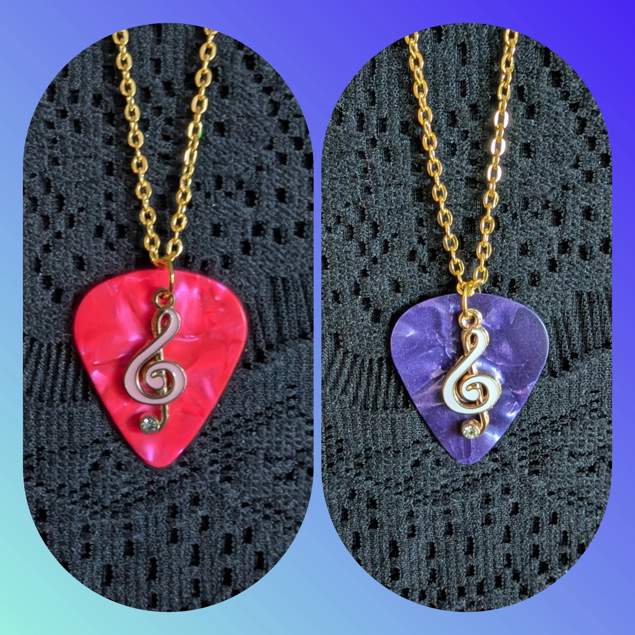 Gold Pink and Purple Guitar Pick Jewelry Set