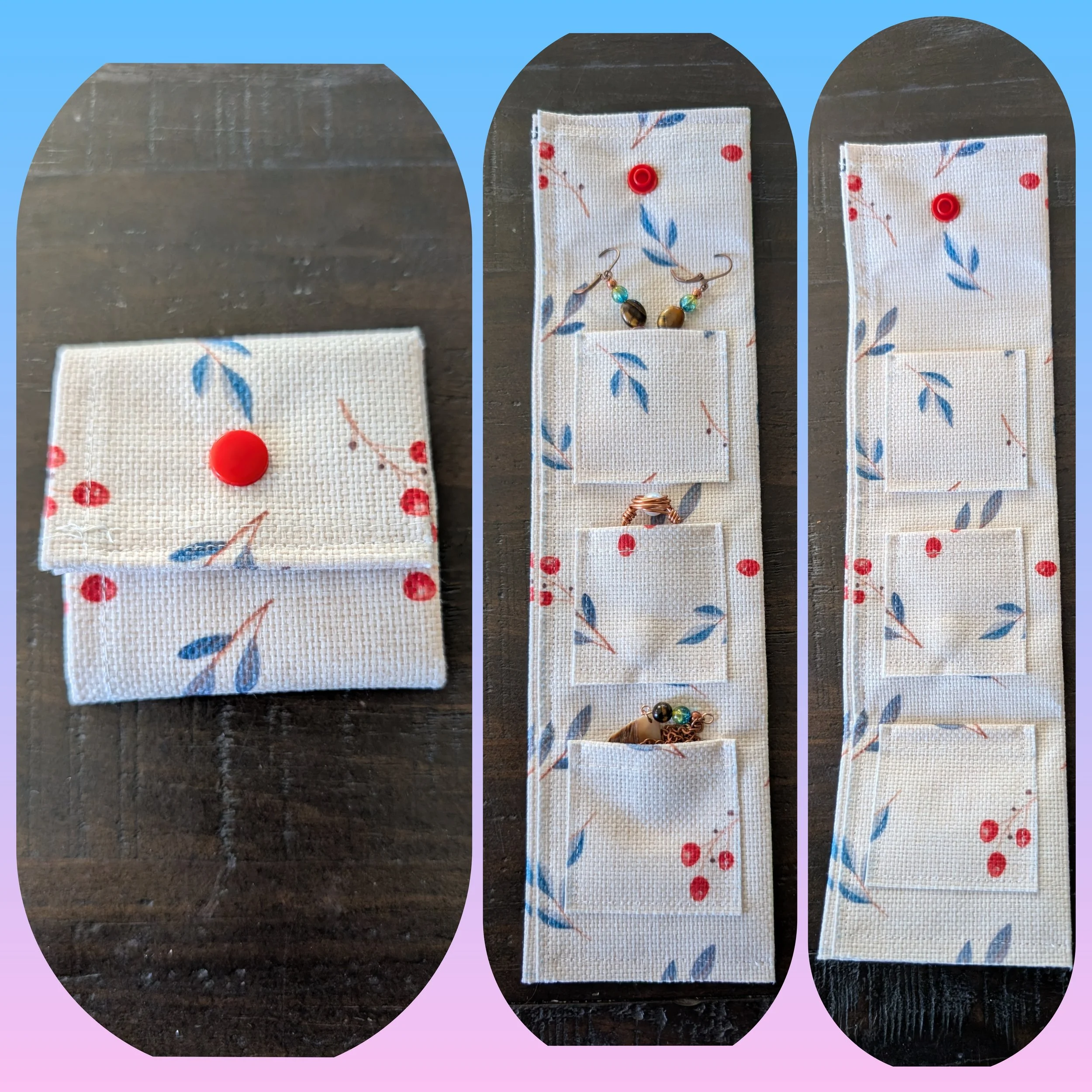 White and Red Berry Jewelry Pouch