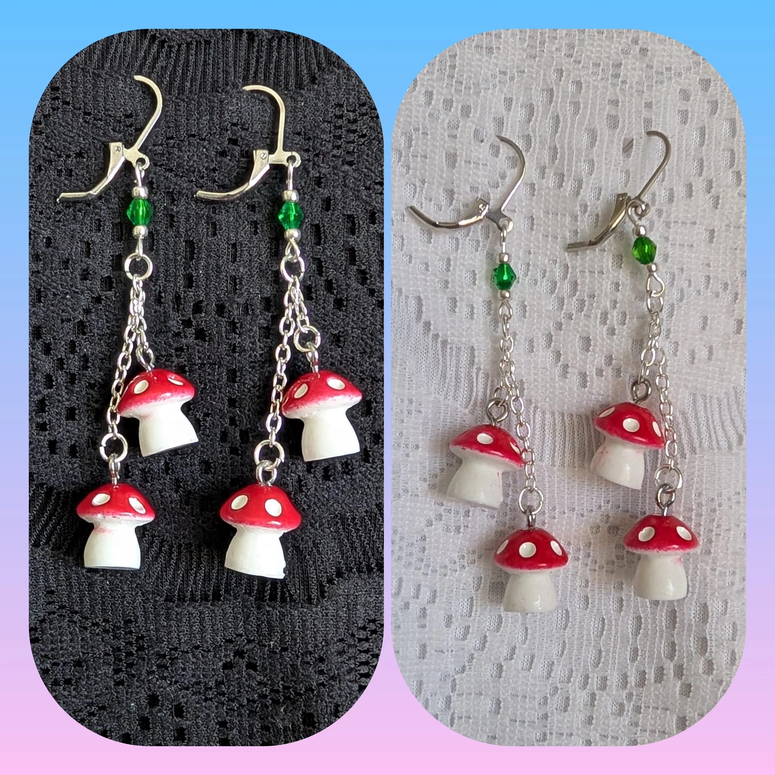 Red and White Mushroom Dangle Earrings