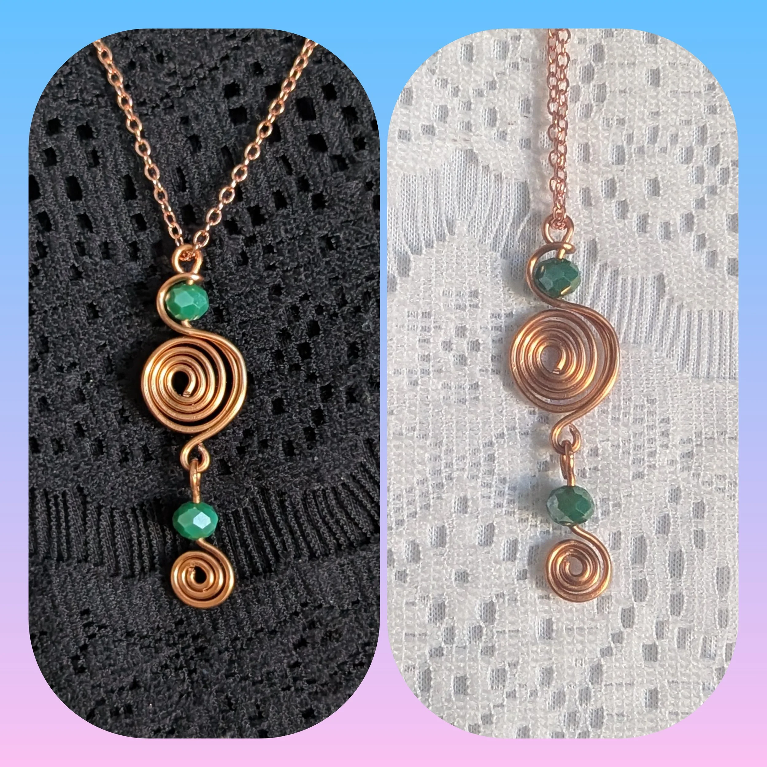 Wire Wrapped Copper Swirl and Green Necklace