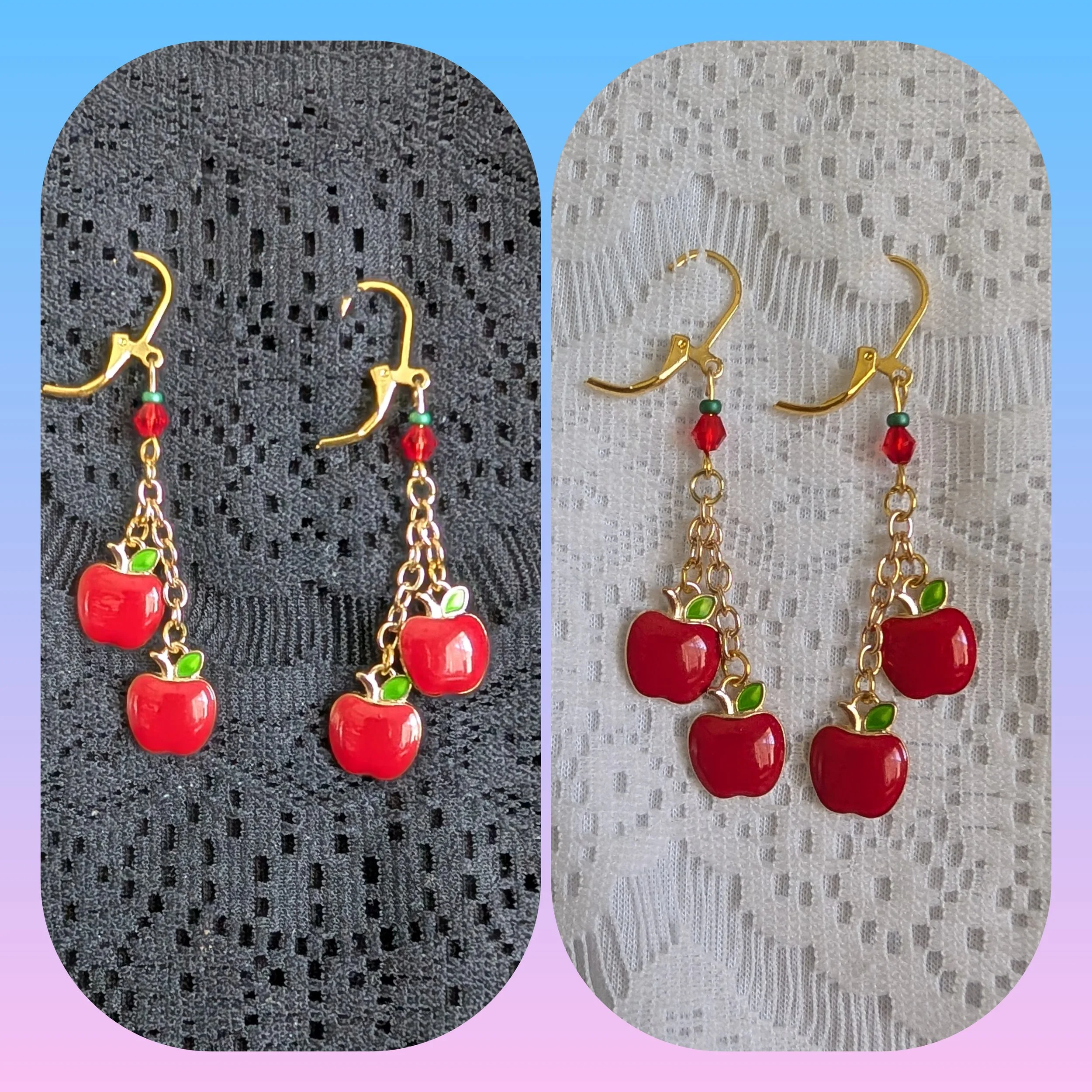 Gold and Apple Dangle Earrings