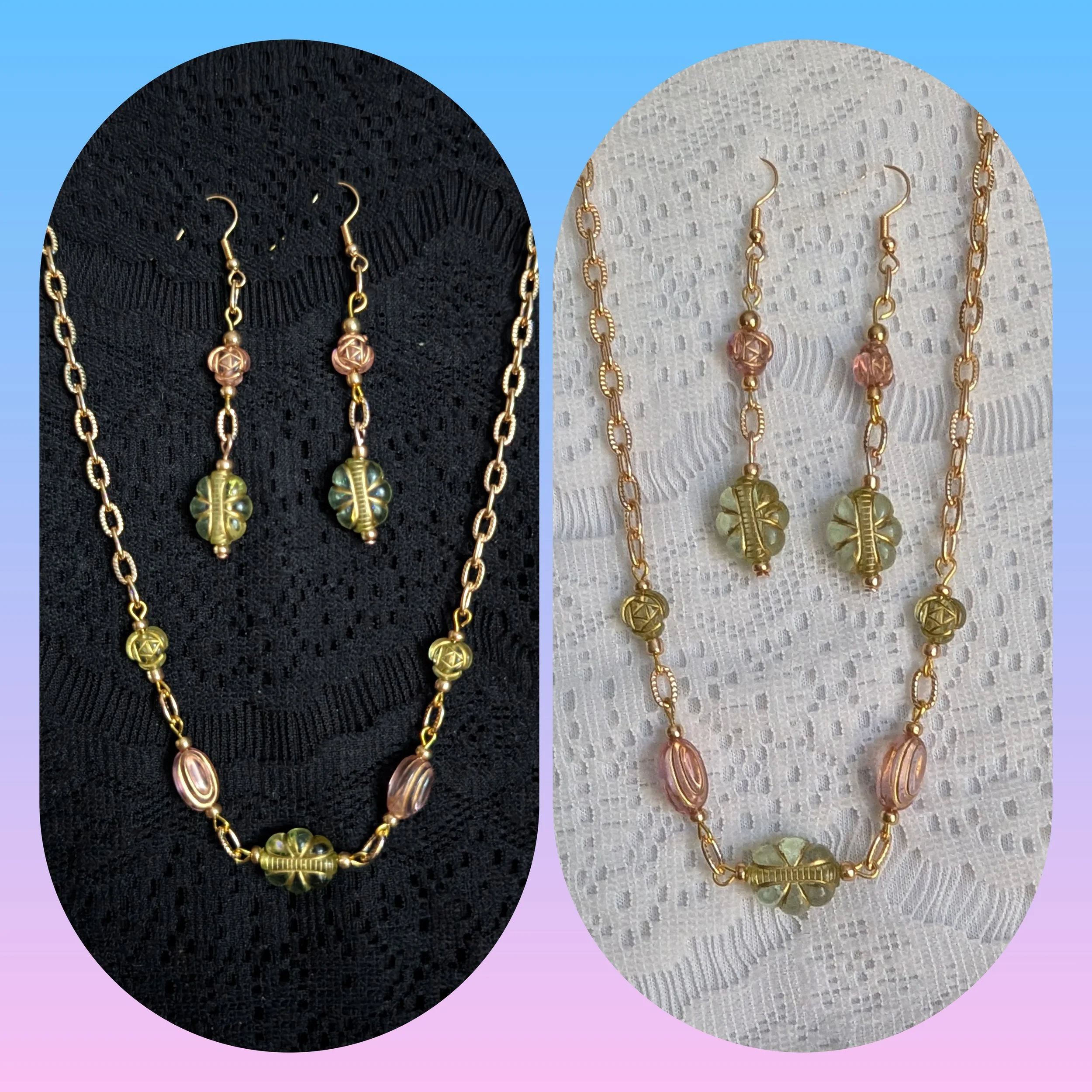Gold Green and Pink Spring Jewelry Set