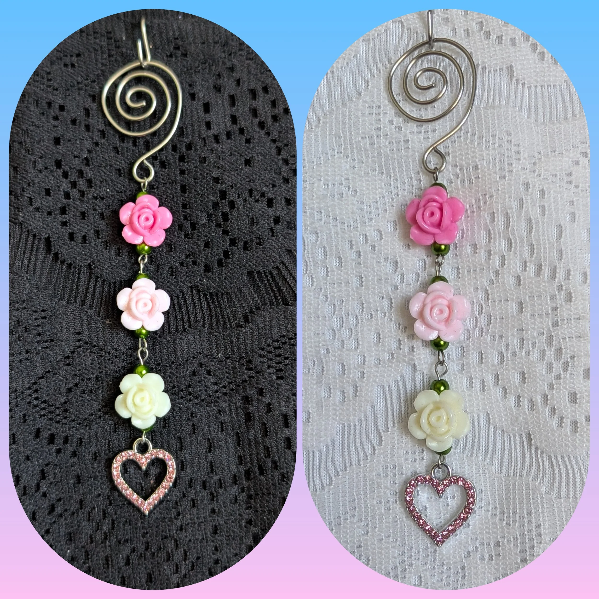 Sparkly Heart and Flowers Bookmark/Tea Bag Holder