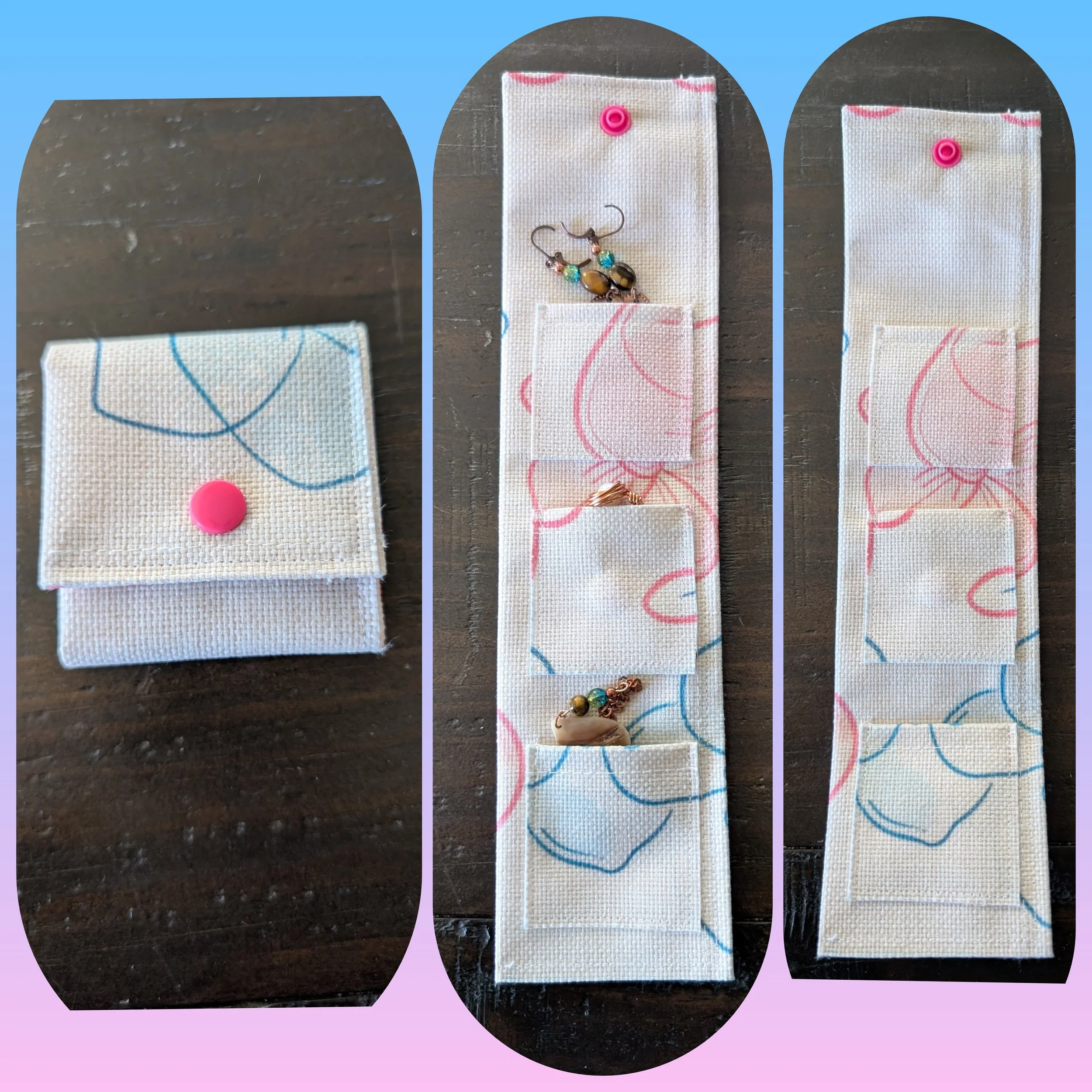 Pink and Blue Flowers Jewelry Pouch