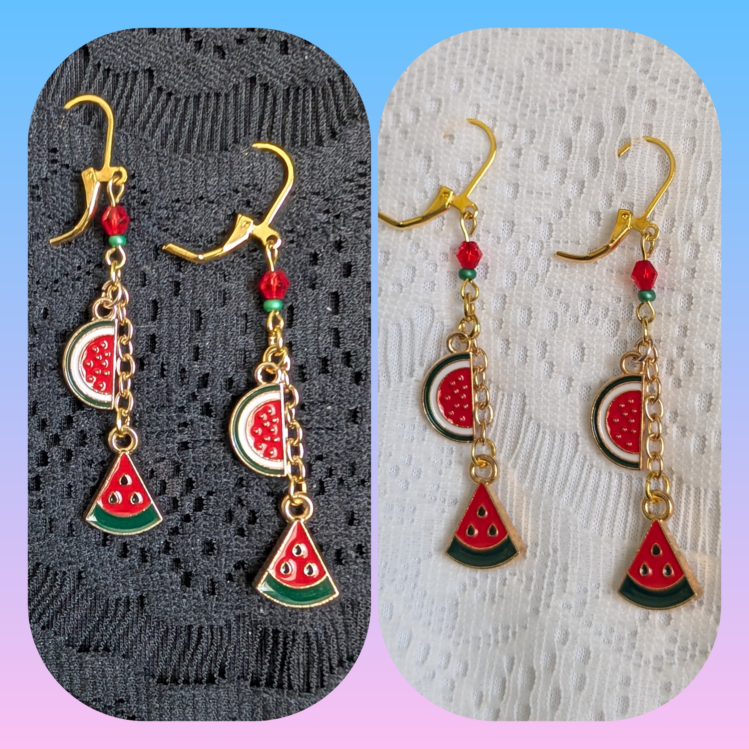 Gold and Watermelon Dangle Earrings