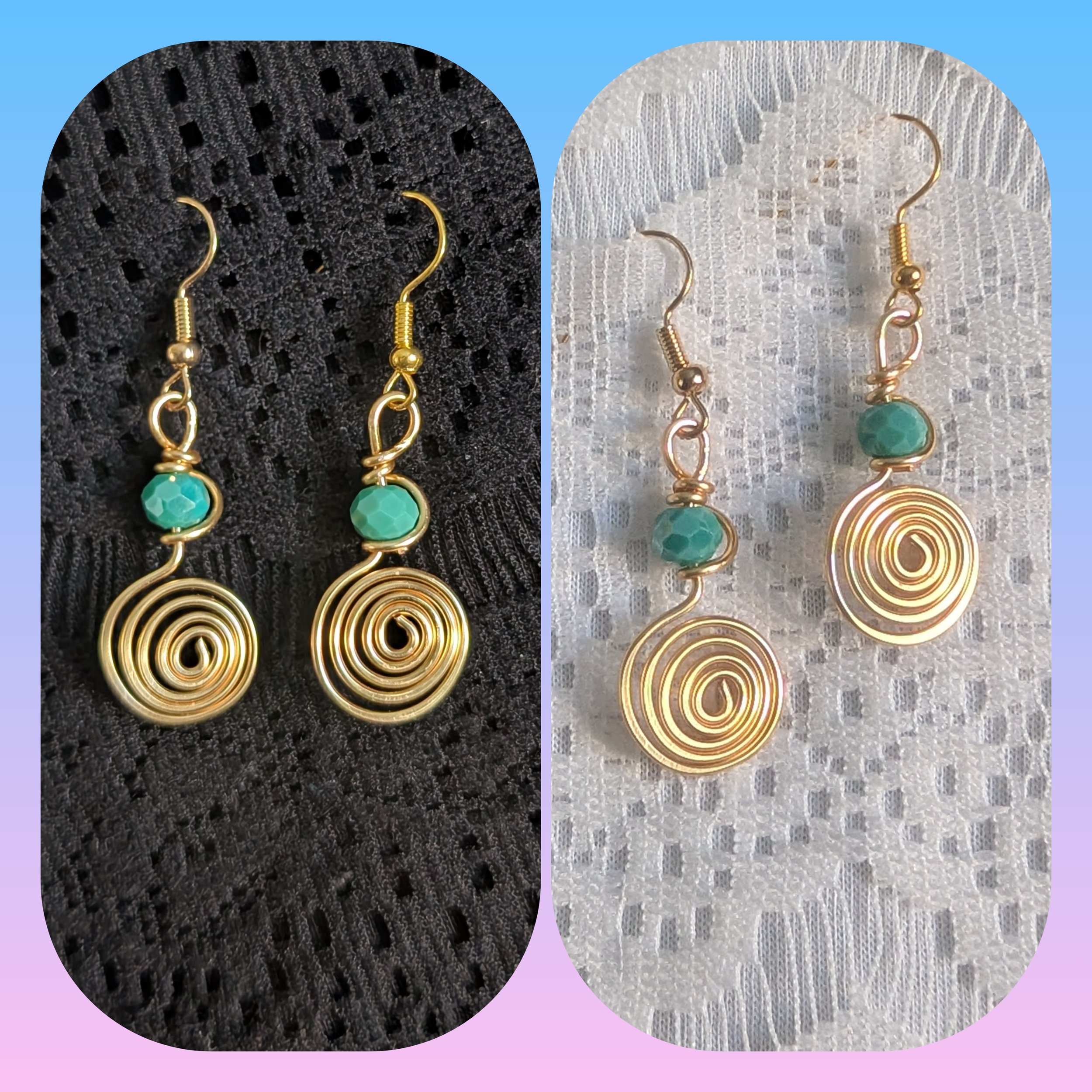 Wire Wrapped Gold Swirl and Sage Green Earrings